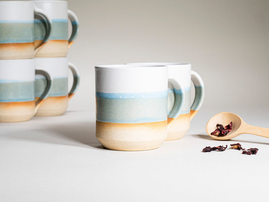 Handmade Ceramic Coffee & Tea Mug – Light Blue & White