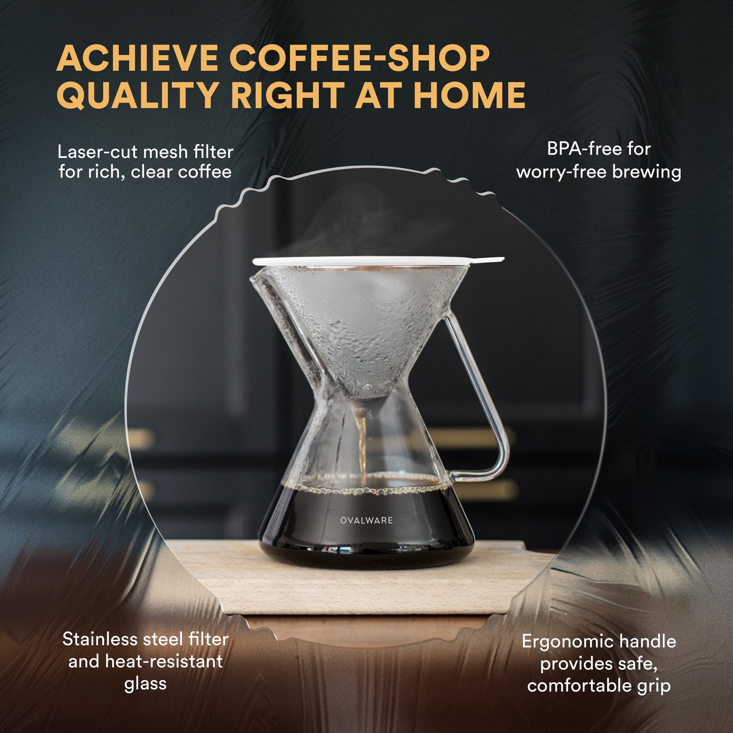 Glass Pour Over Coffee Maker with Stainless Steel Filter