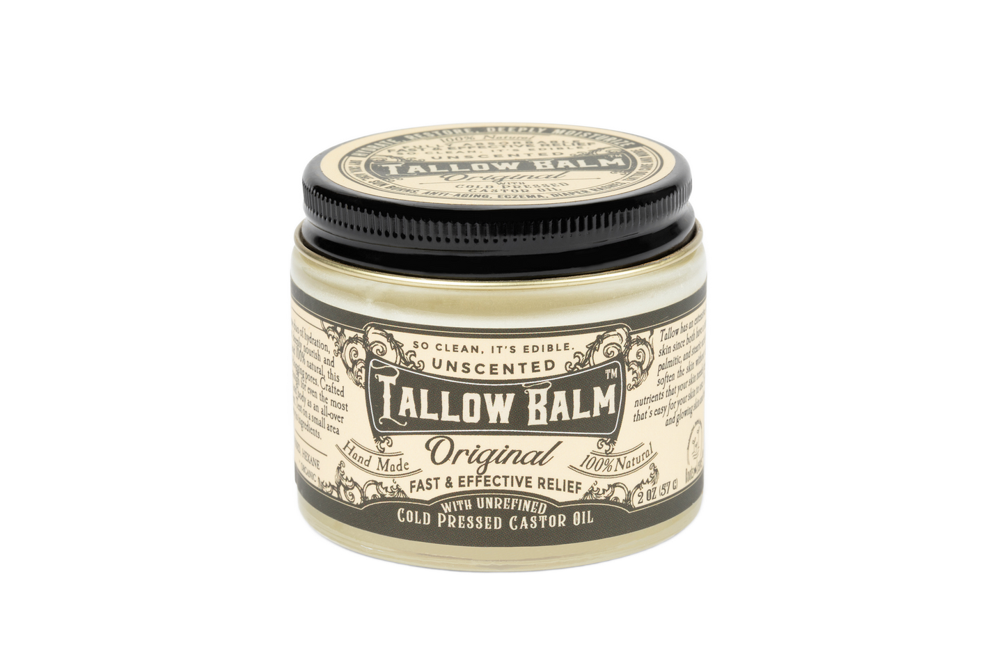 Unscented Tallow Balm with Organic Castor Oil
