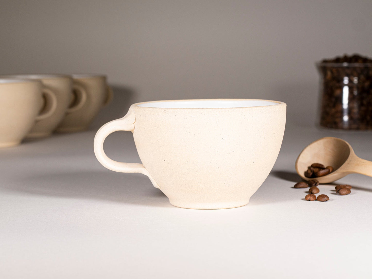 Handmade Ceramic Latte & Cappuccino Cup - Sandy White