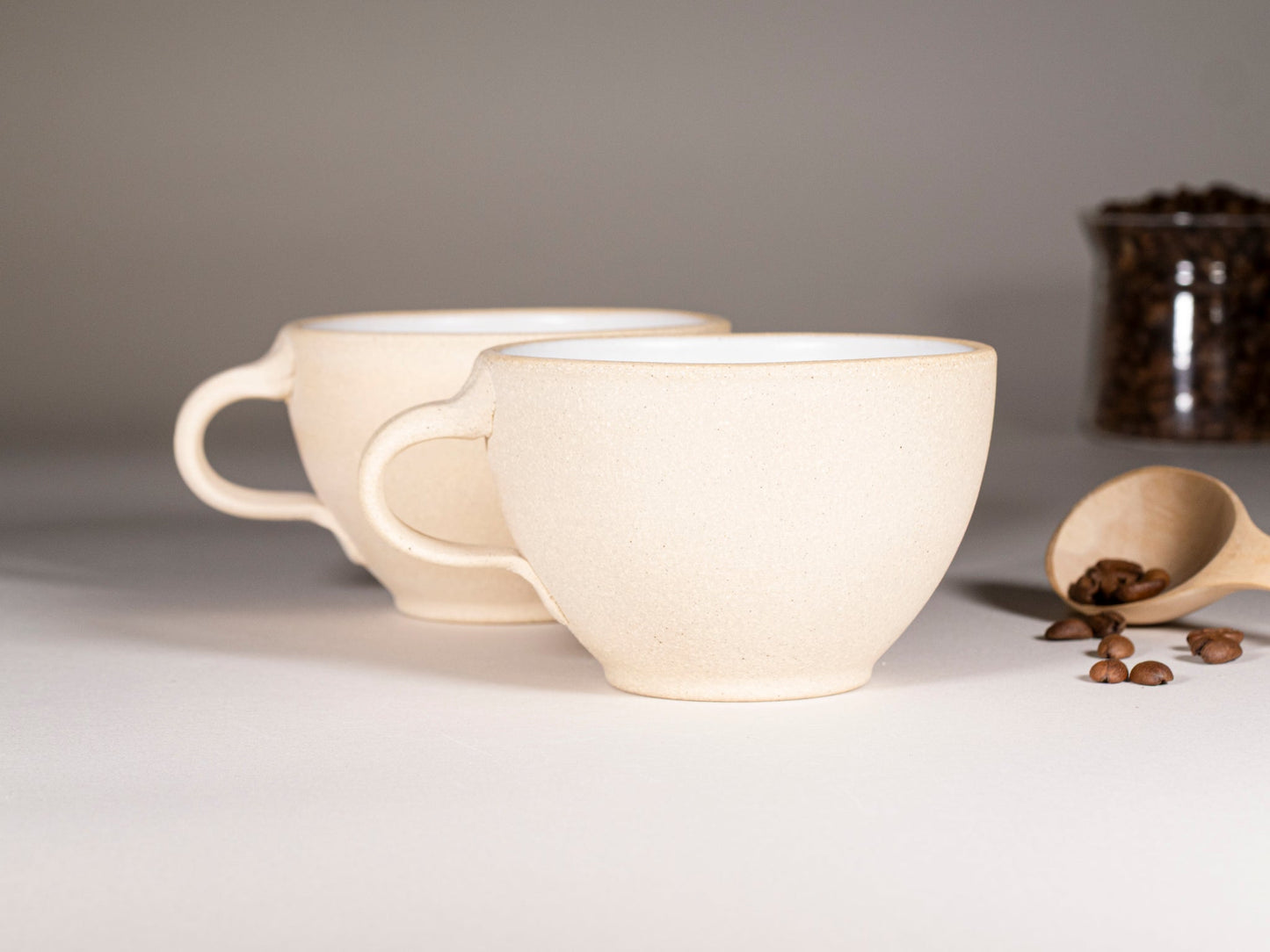 Handmade Ceramic Latte & Cappuccino Cup - Sandy White
