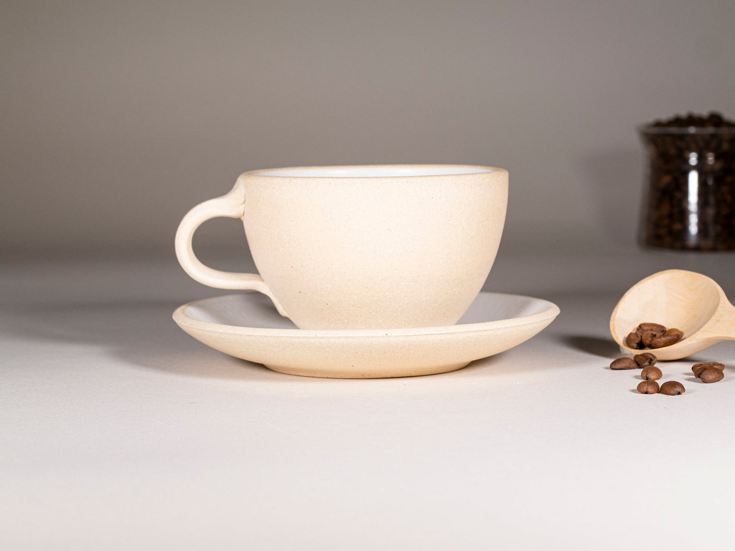 Handmade Ceramic Latte & Cappuccino Cup - Sandy White