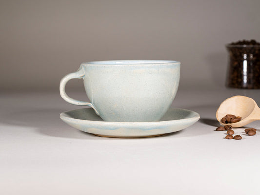 Handmade Ceramic Latte & Cappuccino Cup – Light Blue