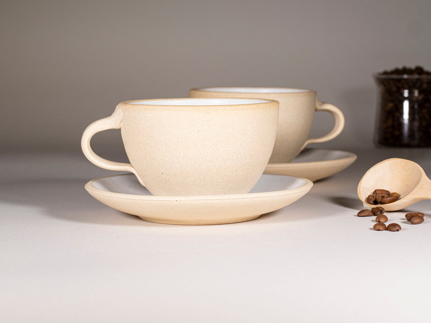 Handmade Ceramic Latte & Cappuccino Cup - Sandy White