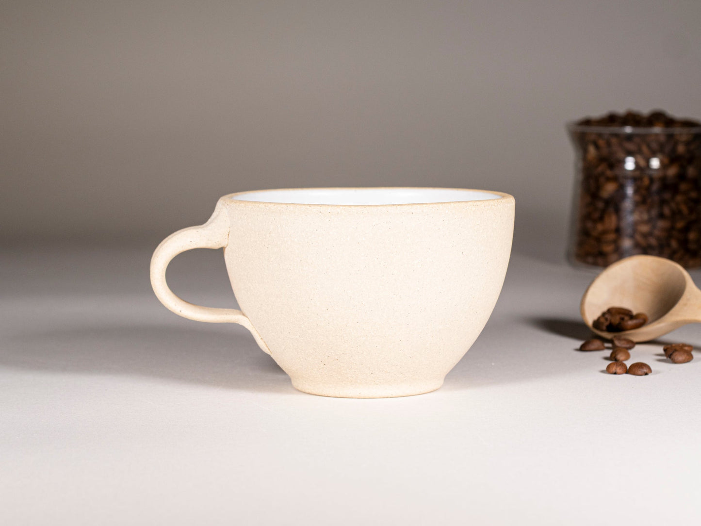 Handmade Ceramic Latte & Cappuccino Cup - Sandy White