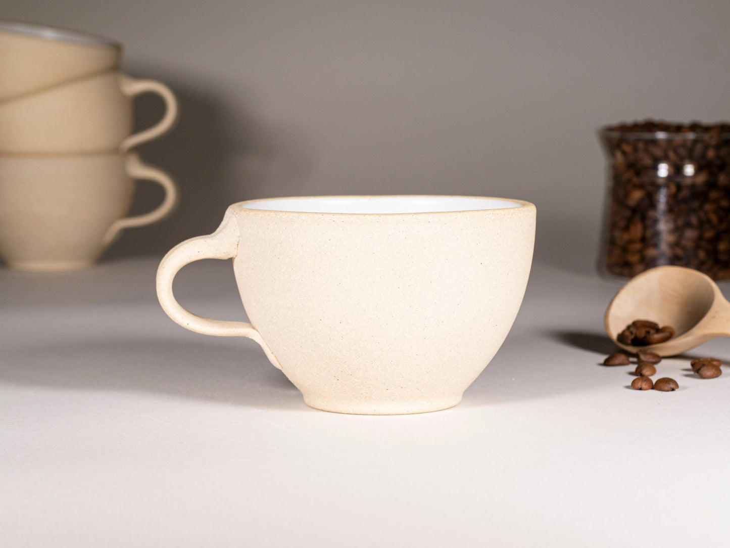 Handmade Ceramic Latte & Cappuccino Cup - Sandy White