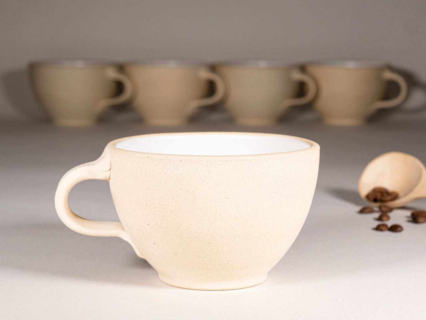 Handmade Ceramic Latte & Cappuccino Cup - Sandy White
