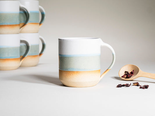 Handmade Ceramic Coffee & Tea Mug – Light Blue & White