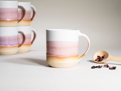 Handmade Ceramic Coffee & Tea Mug – Light Pink & White