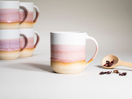 Handmade Ceramic Coffee & Tea Mug – Light Pink & White