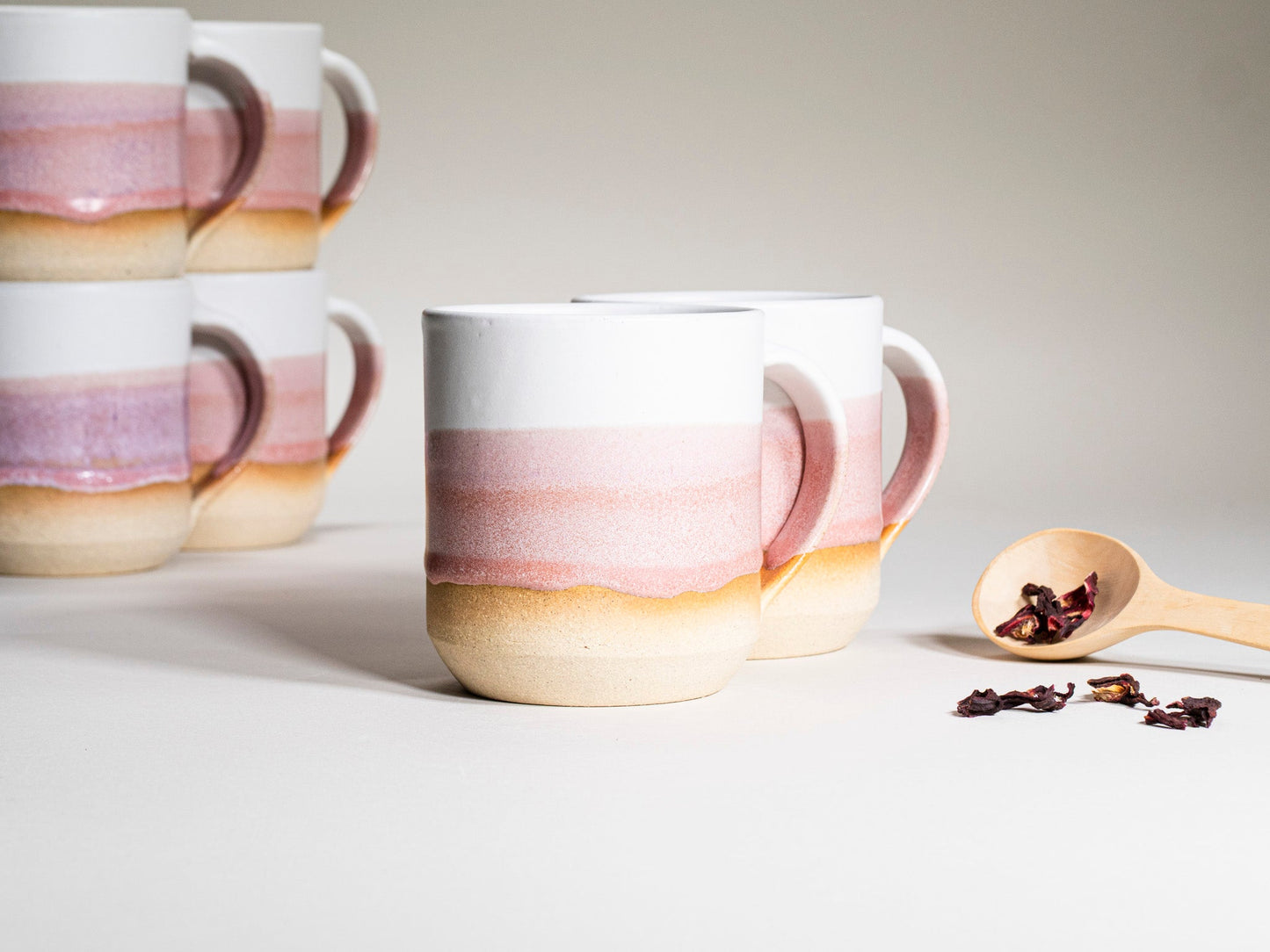 Handmade Ceramic Coffee & Tea Mug – Light Pink & White