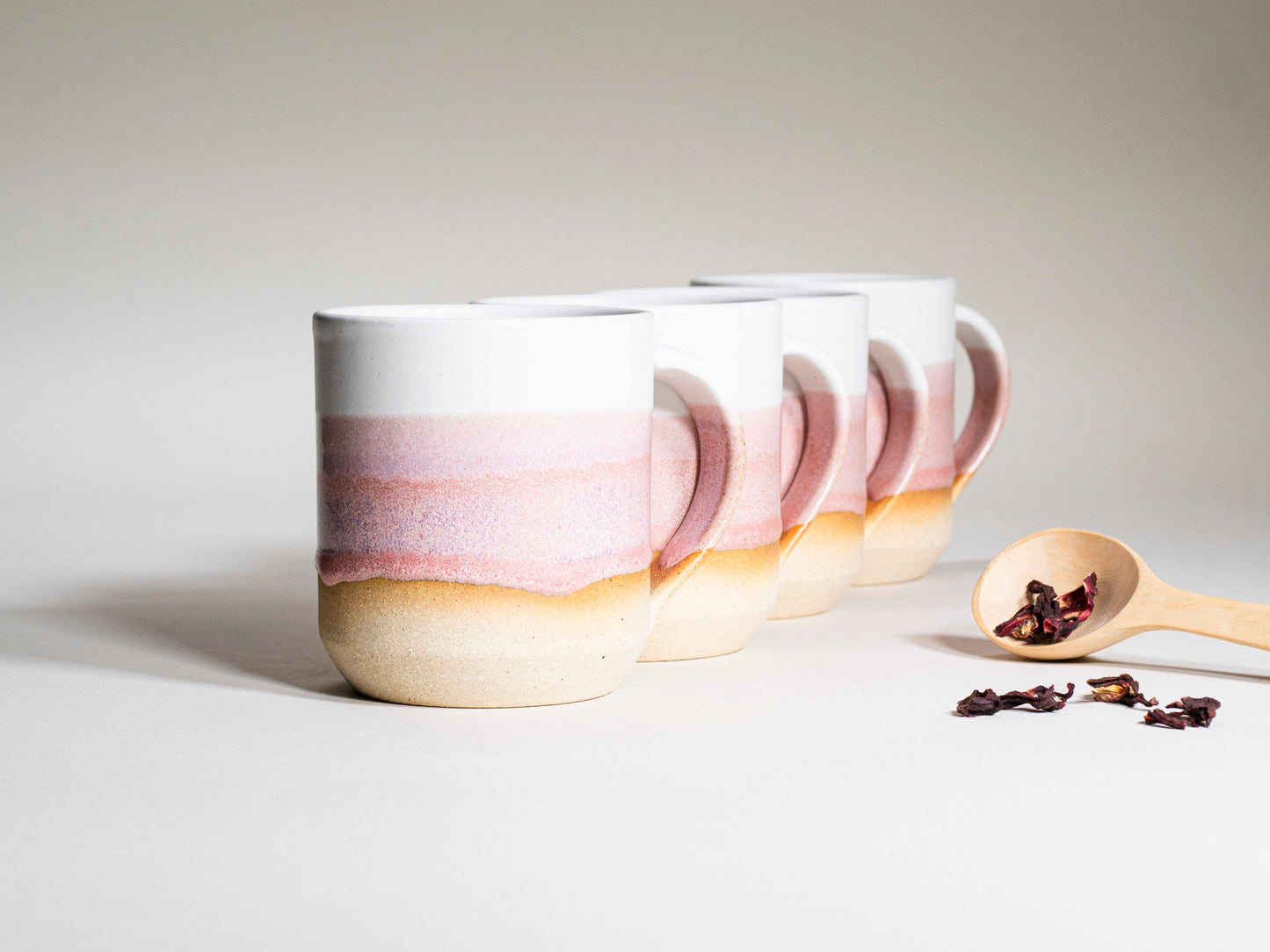 Handmade Ceramic Coffee & Tea Mug – Light Pink & White