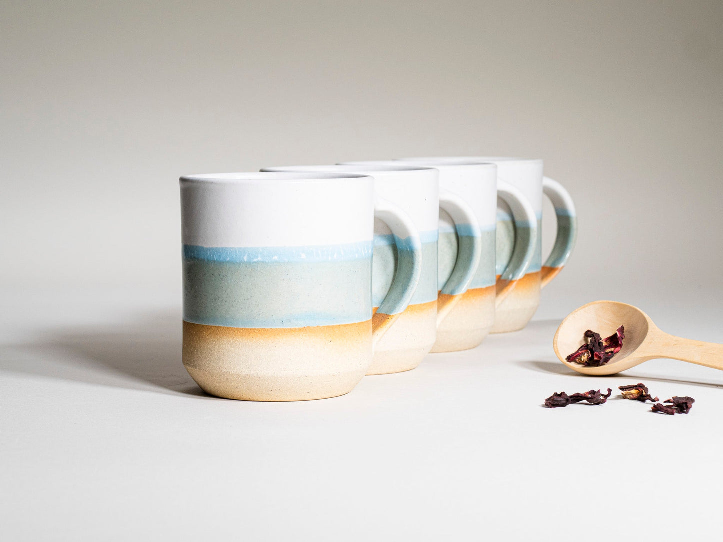 Handmade Ceramic Coffee & Tea Mug – Light Blue & White