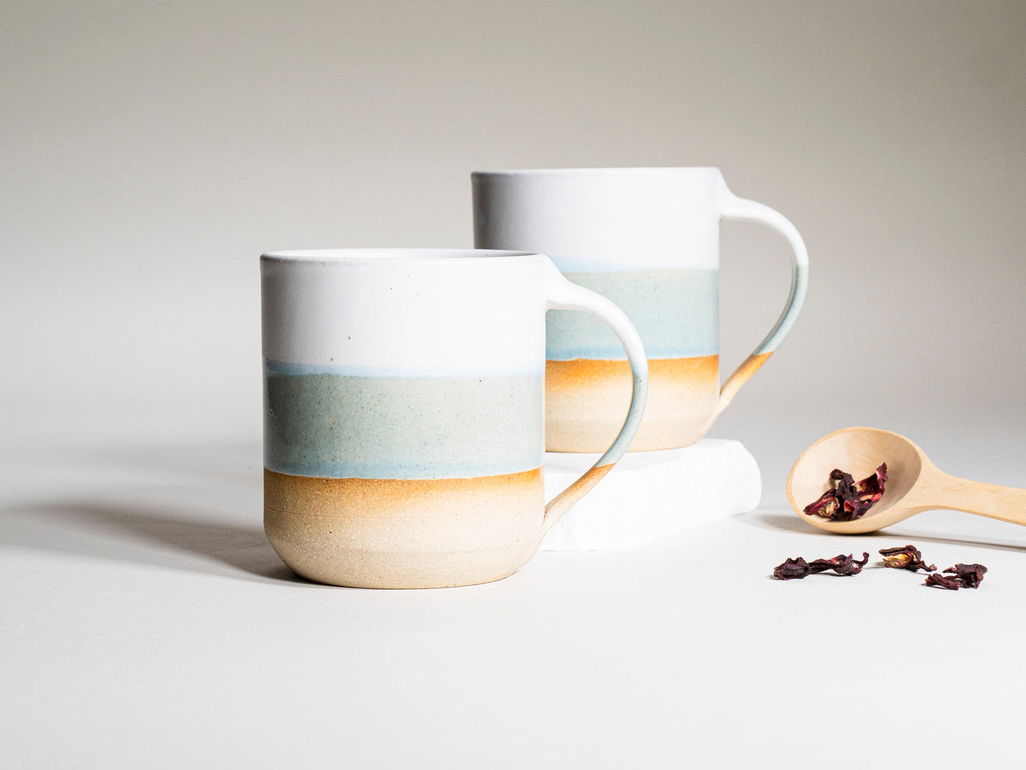 Handmade Ceramic Coffee & Tea Mug – Light Blue & White