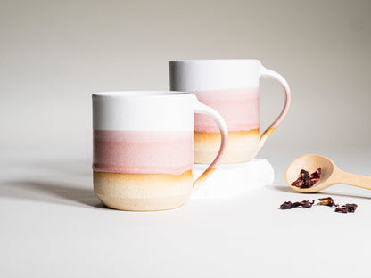 Handmade Ceramic Coffee & Tea Mug – Light Pink & White
