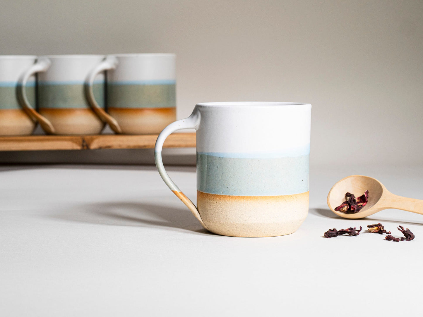Handmade Ceramic Coffee & Tea Mug – Light Blue & White