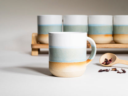 Handmade Ceramic Coffee & Tea Mug – Light Blue & White