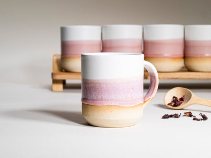 Handmade Ceramic Coffee & Tea Mug – Light Pink & White