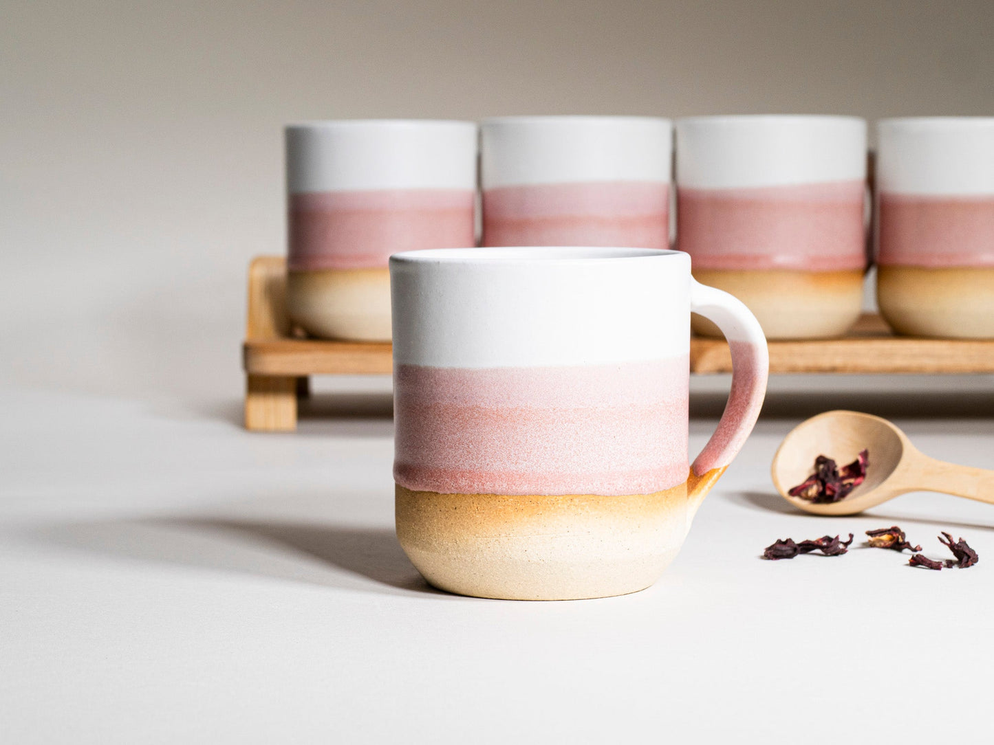 Handmade Ceramic Coffee & Tea Mug – Light Pink & White