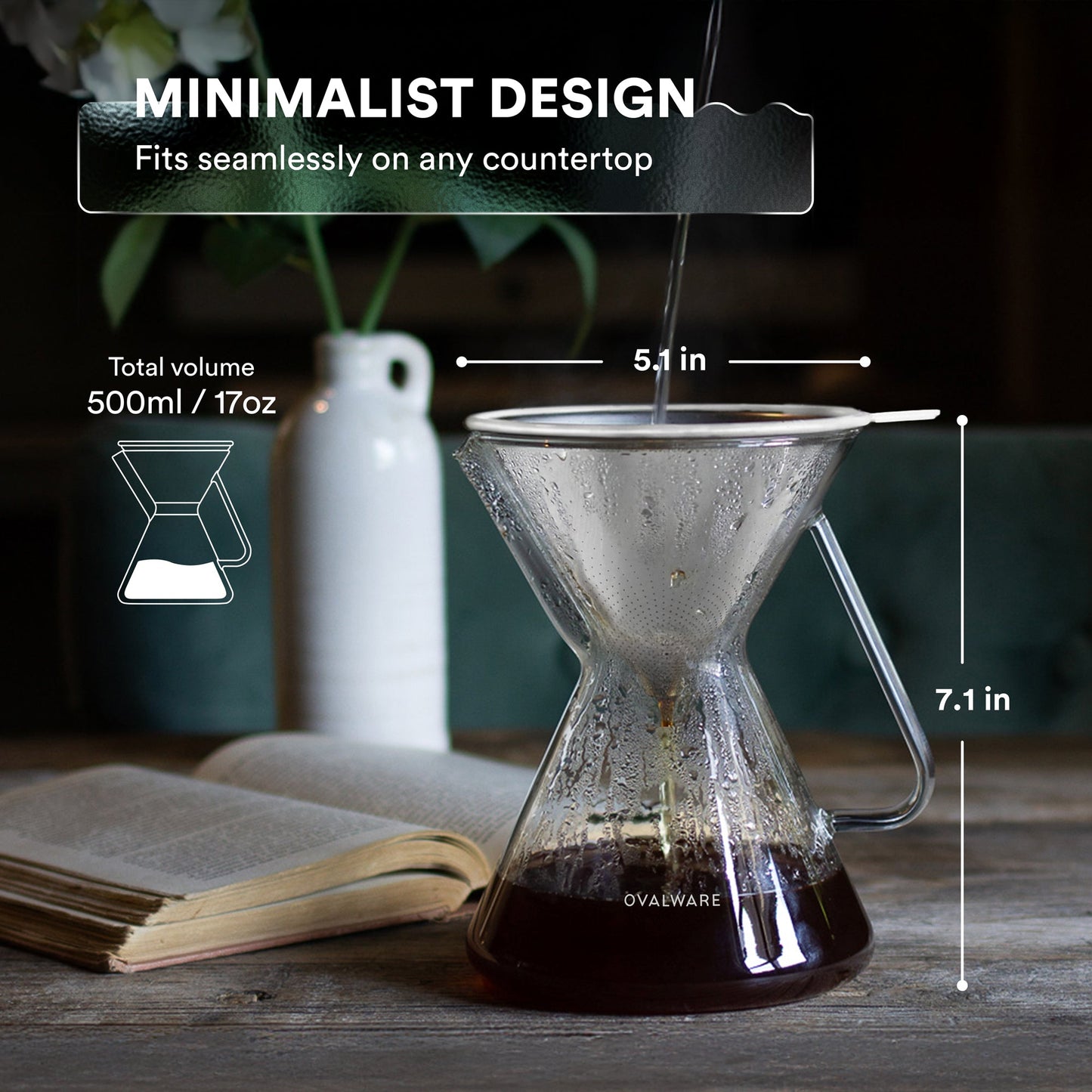 Glass Pour Over Coffee Maker with Stainless Steel Filter