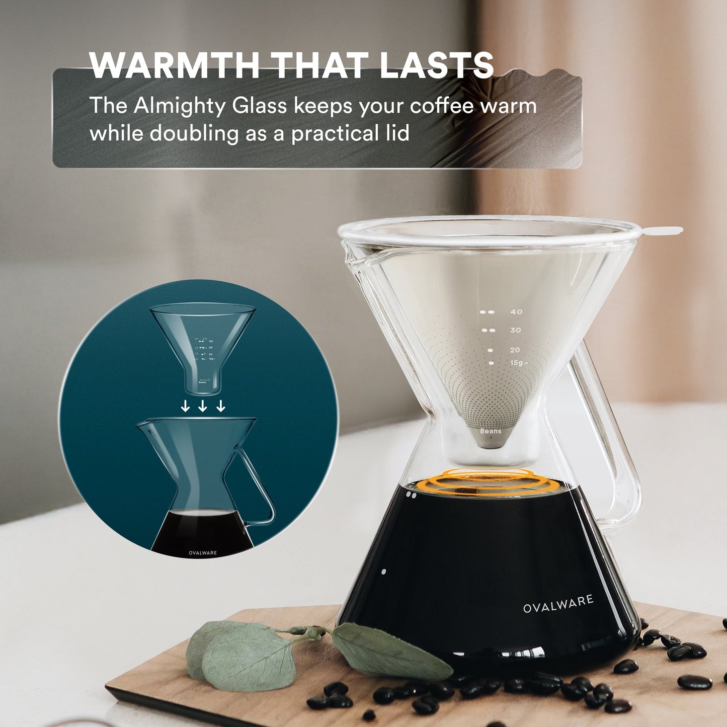 Glass Pour Over Coffee Maker with Stainless Steel Filter