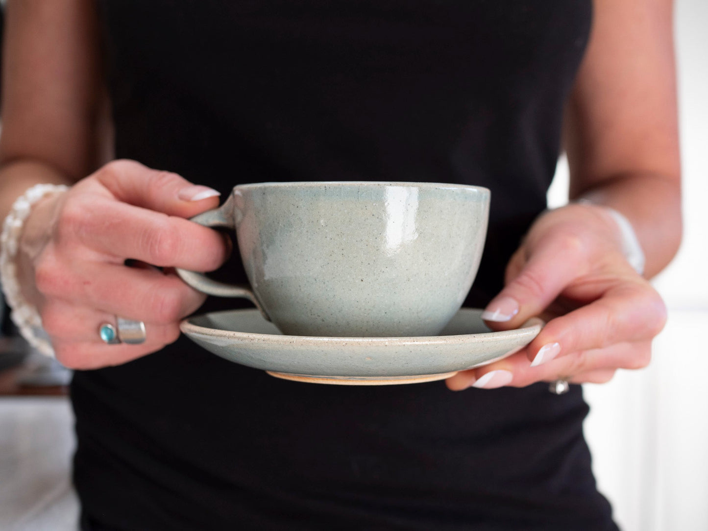 Handmade Ceramic Latte & Cappuccino Cup – Light Blue