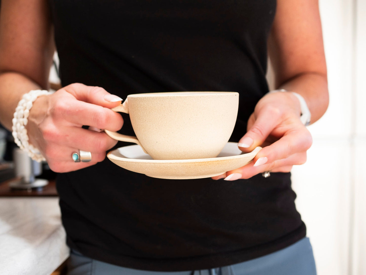 Handmade Ceramic Latte & Cappuccino Cup - Sandy White