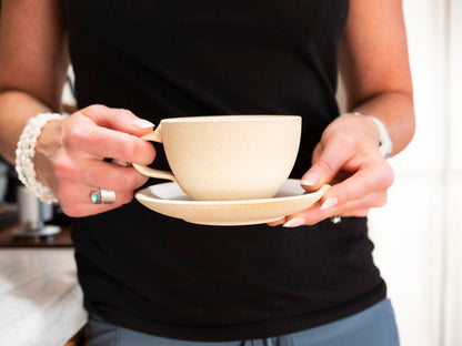 Handmade Ceramic Latte & Cappuccino Cup - Sandy White